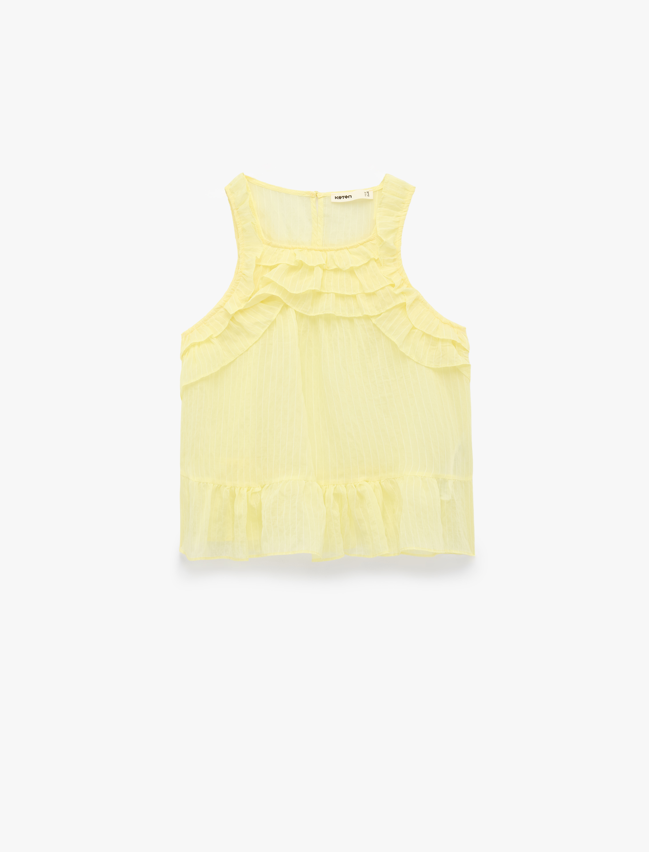   Bol Kalıp Kolsuz Fırfırlı Halter Yaka Bluz