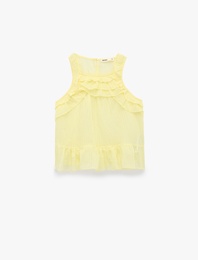 Bol Kalıp Kolsuz Fırfırlı Halter Yaka Bluz