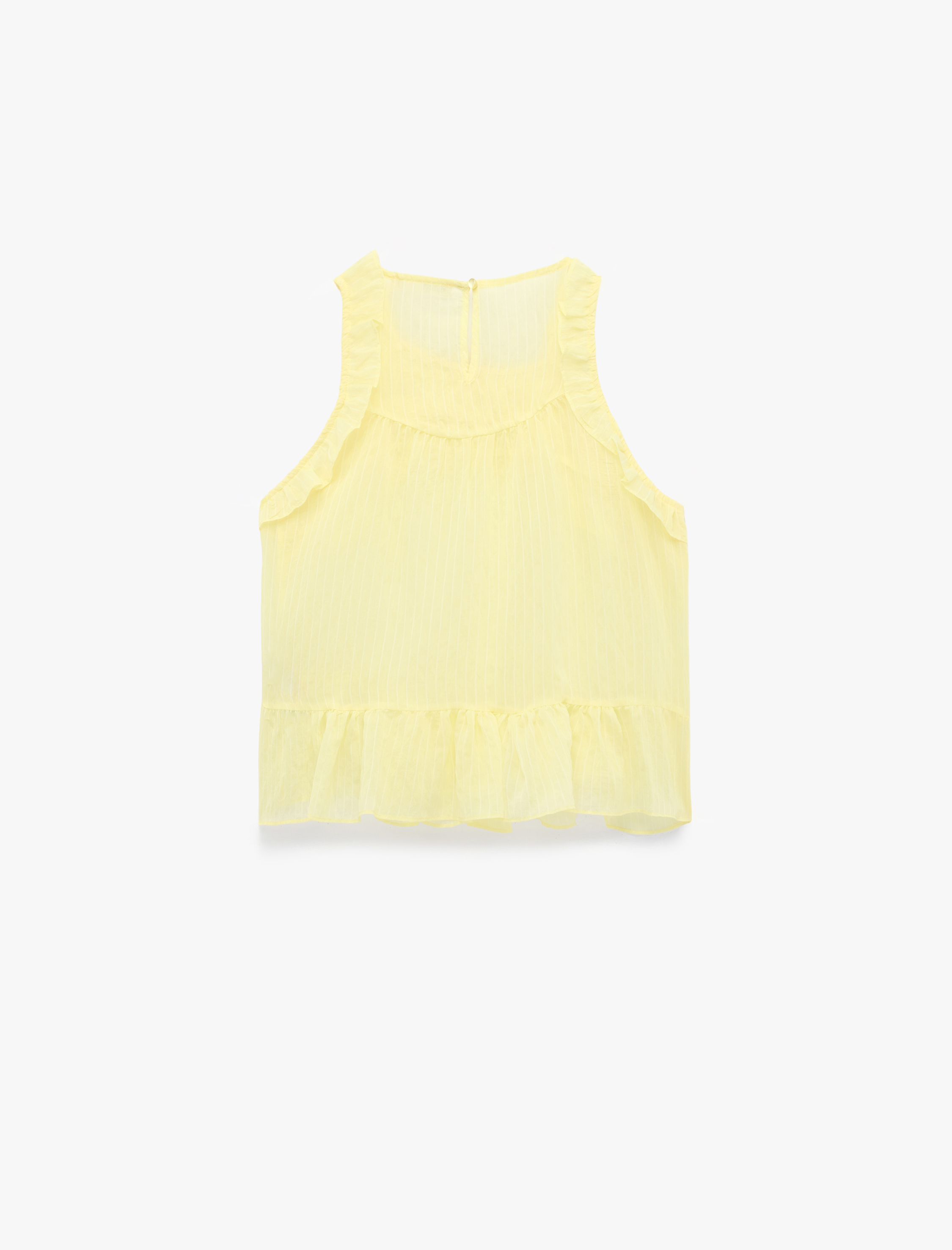   Bol Kalıp Kolsuz Fırfırlı Halter Yaka Bluz