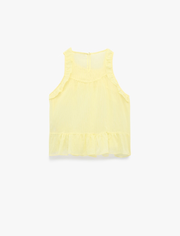  Bol Kalıp Kolsuz Fırfırlı Halter Yaka Bluz