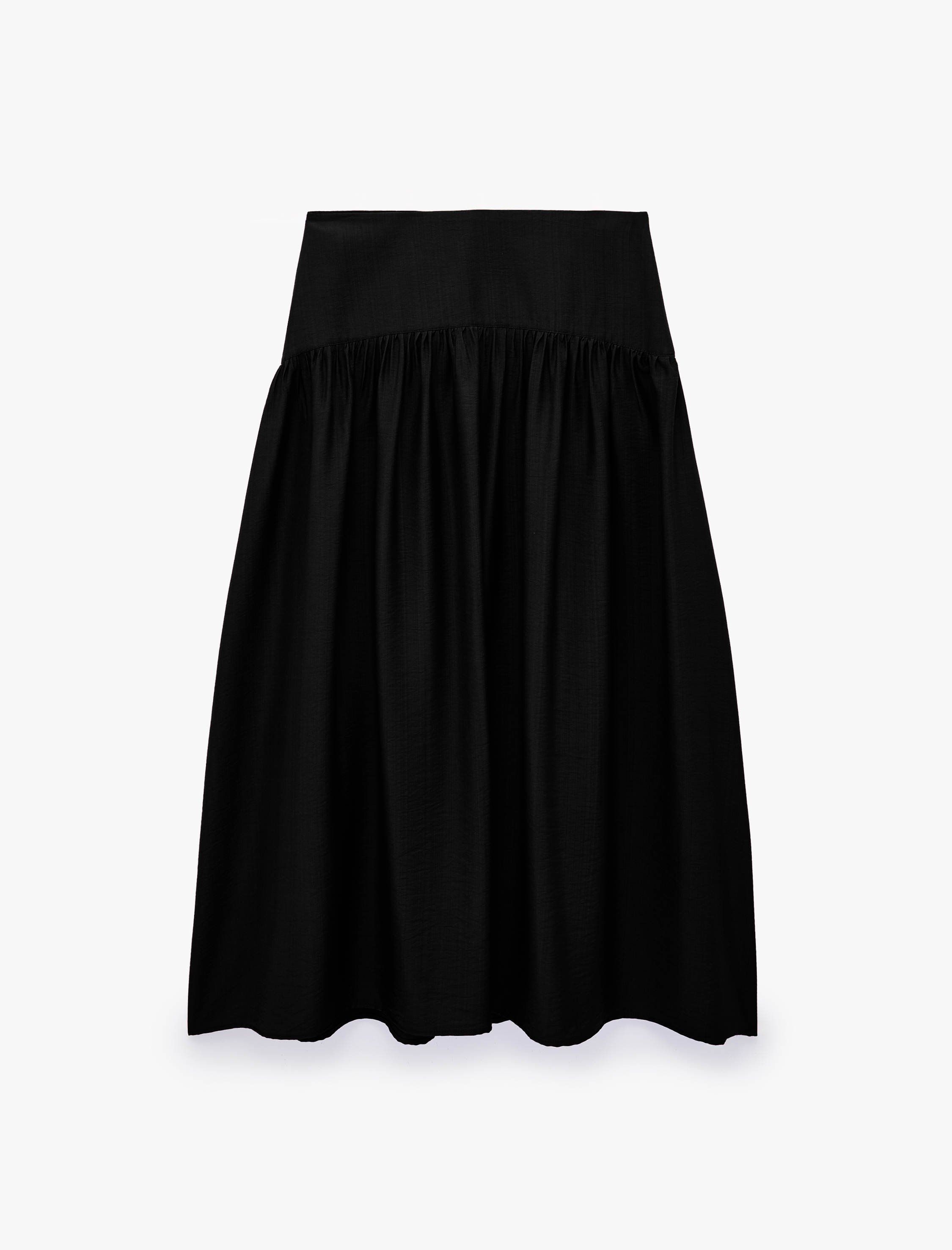   Viskon Modal Kumaş Pileli Çan Kesim Belden Oturtmalı Midi Etek