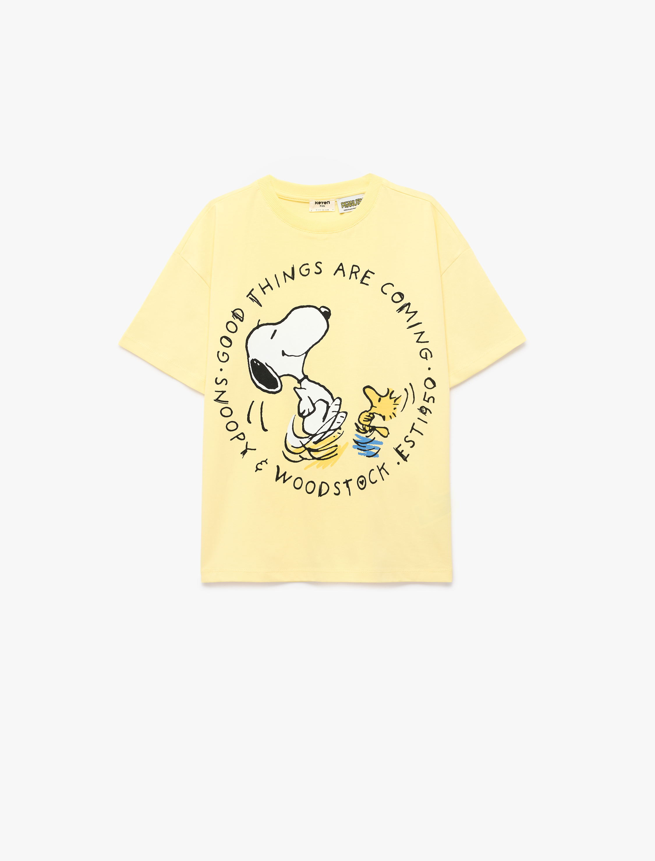  Kız Çocuk Snoopy Baskılı Bisiklet Yaka Kısa Kollu Pamuklu Lisanslı Tişört