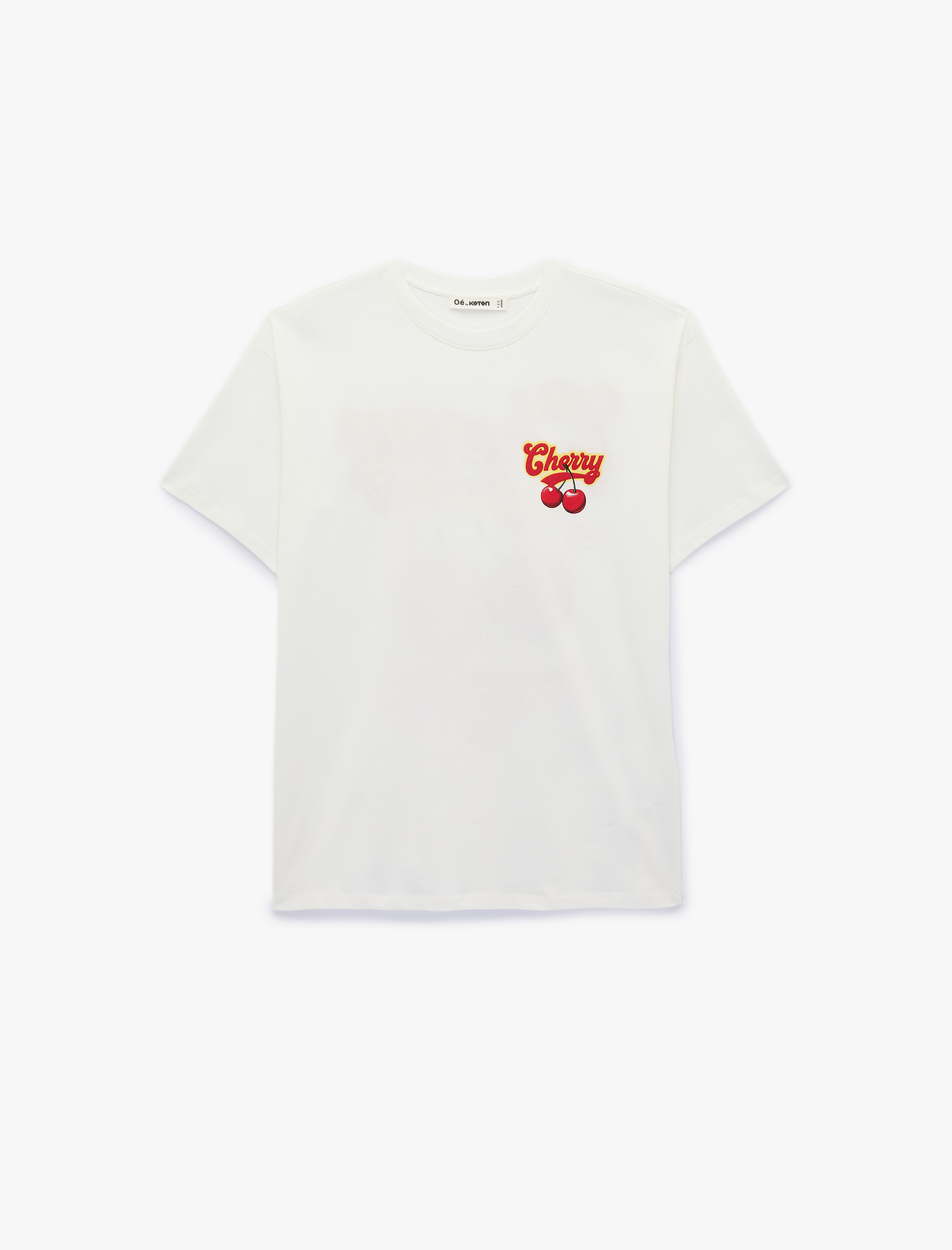   Pamuklu Kısa Kollu Bisiklet Yaka Arkası Kiraz Baskılı Tişört