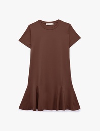 Pamuklu Slim Fit Bisiklet Yaka Kısa Kollu Volümlü Mini Tişört Elbise