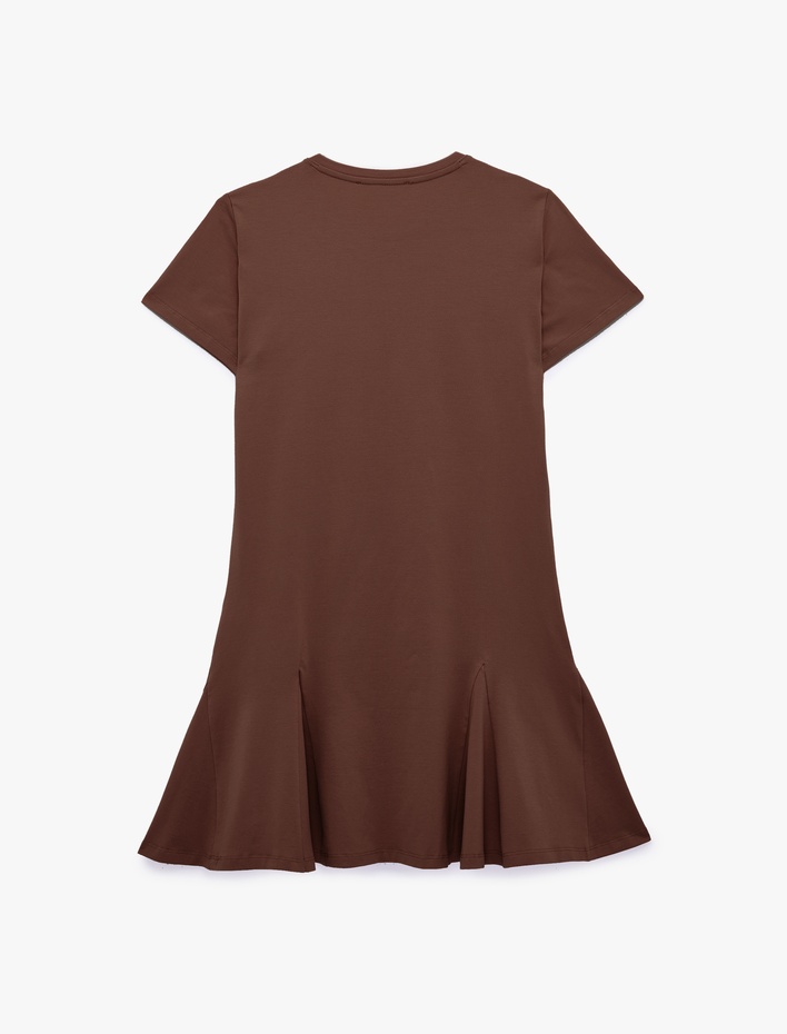  Pamuklu Slim Fit Bisiklet Yaka Kısa Kollu Volümlü Mini Tişört Elbise