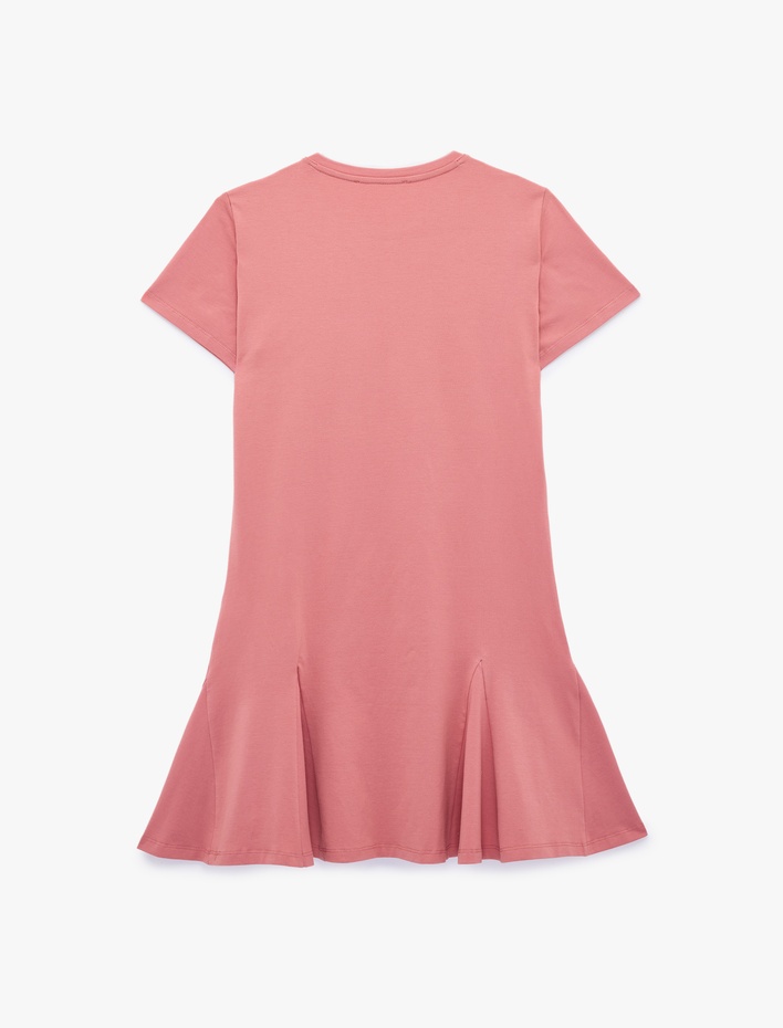  Pamuklu Slim Fit Bisiklet Yaka Kısa Kollu Volümlü Mini Tişört Elbise