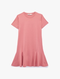 Pamuklu Slim Fit Bisiklet Yaka Kısa Kollu Volümlü Mini Tişört Elbise