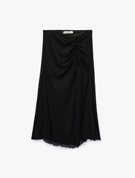 Slim Fit Büzgülü A Kesim Midi Etek