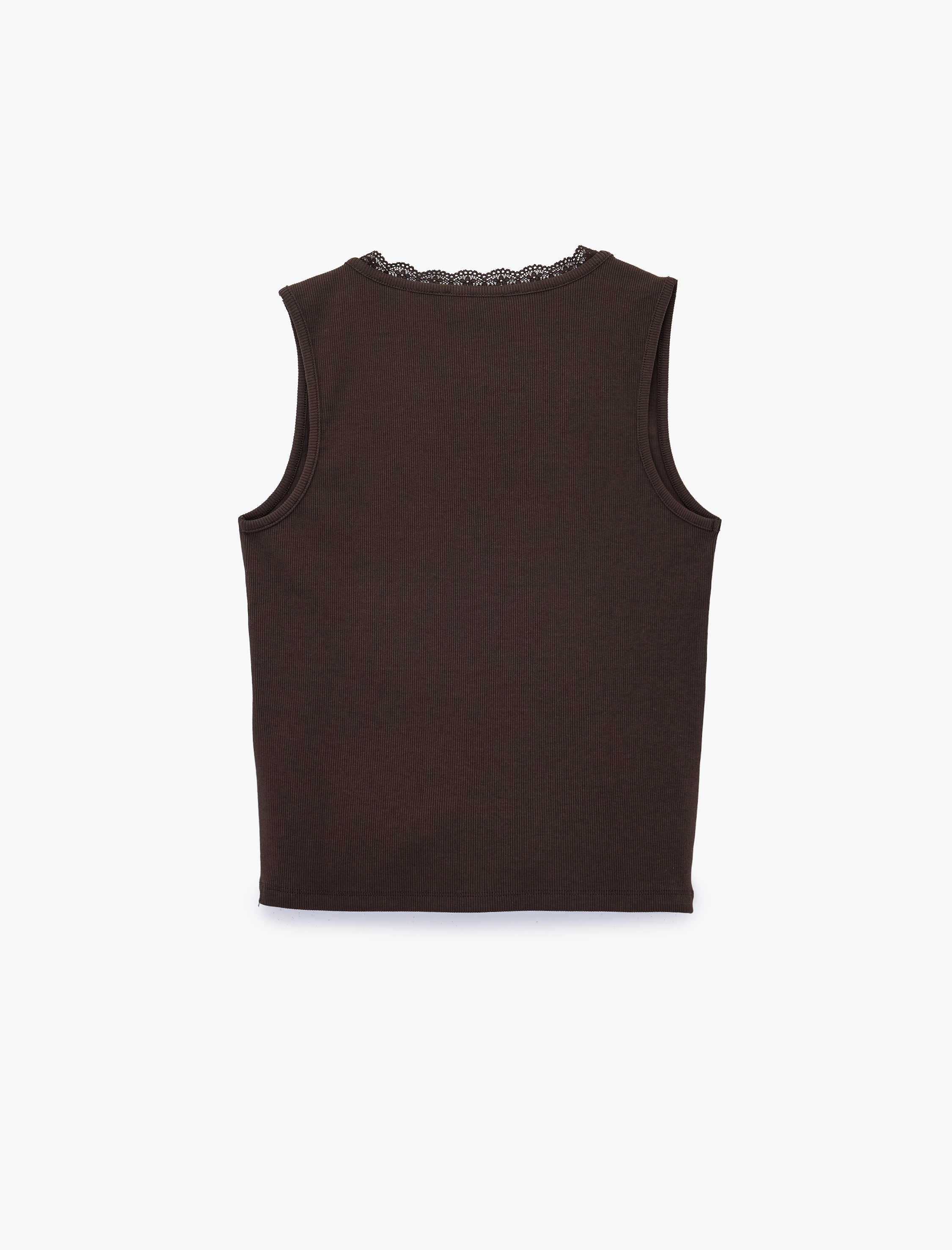   Pamuklu Slim Fit Dantel Detaylı Fitilli Kolsuz V Yaka Bluz