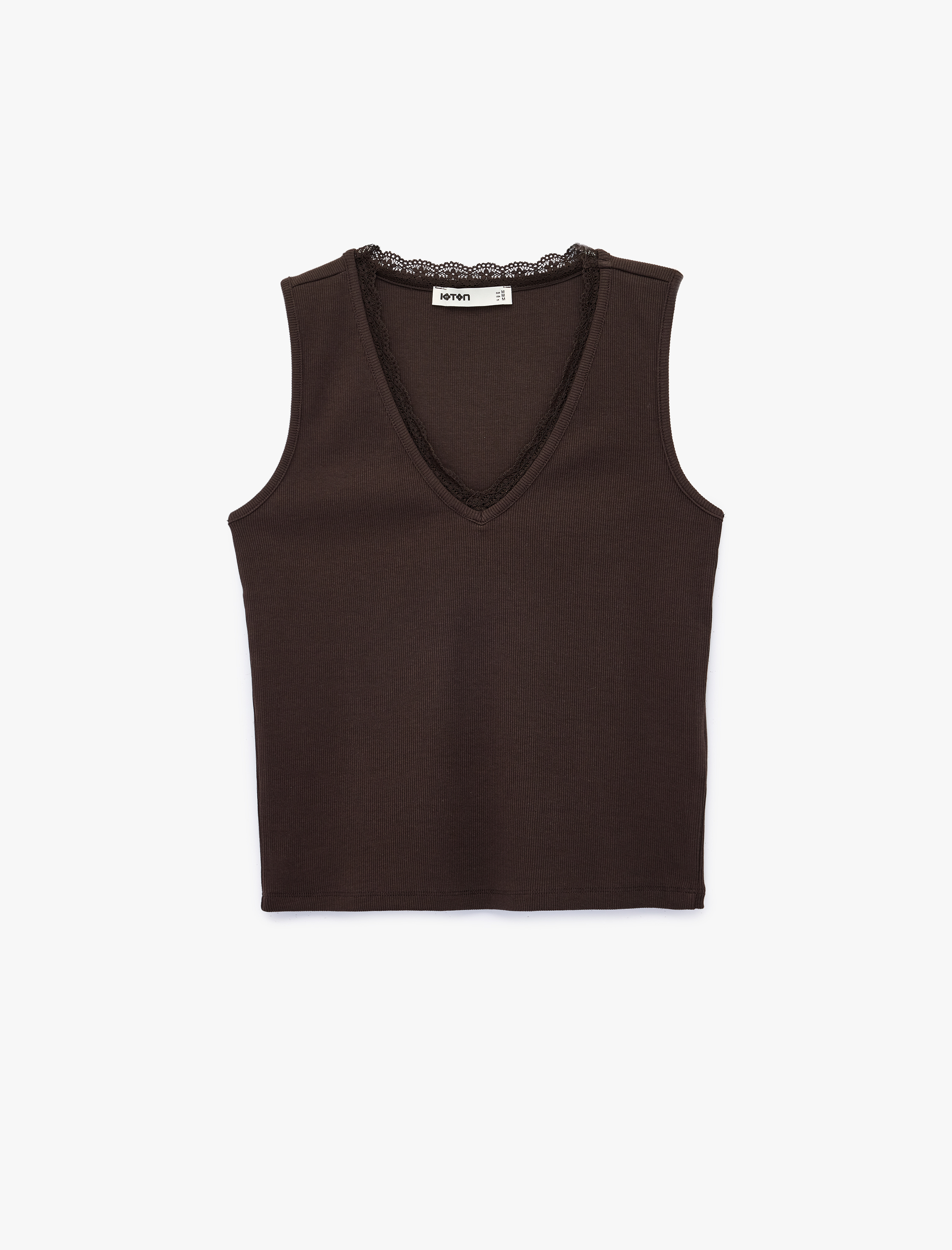   Pamuklu Slim Fit Dantel Detaylı Fitilli Kolsuz V Yaka Bluz