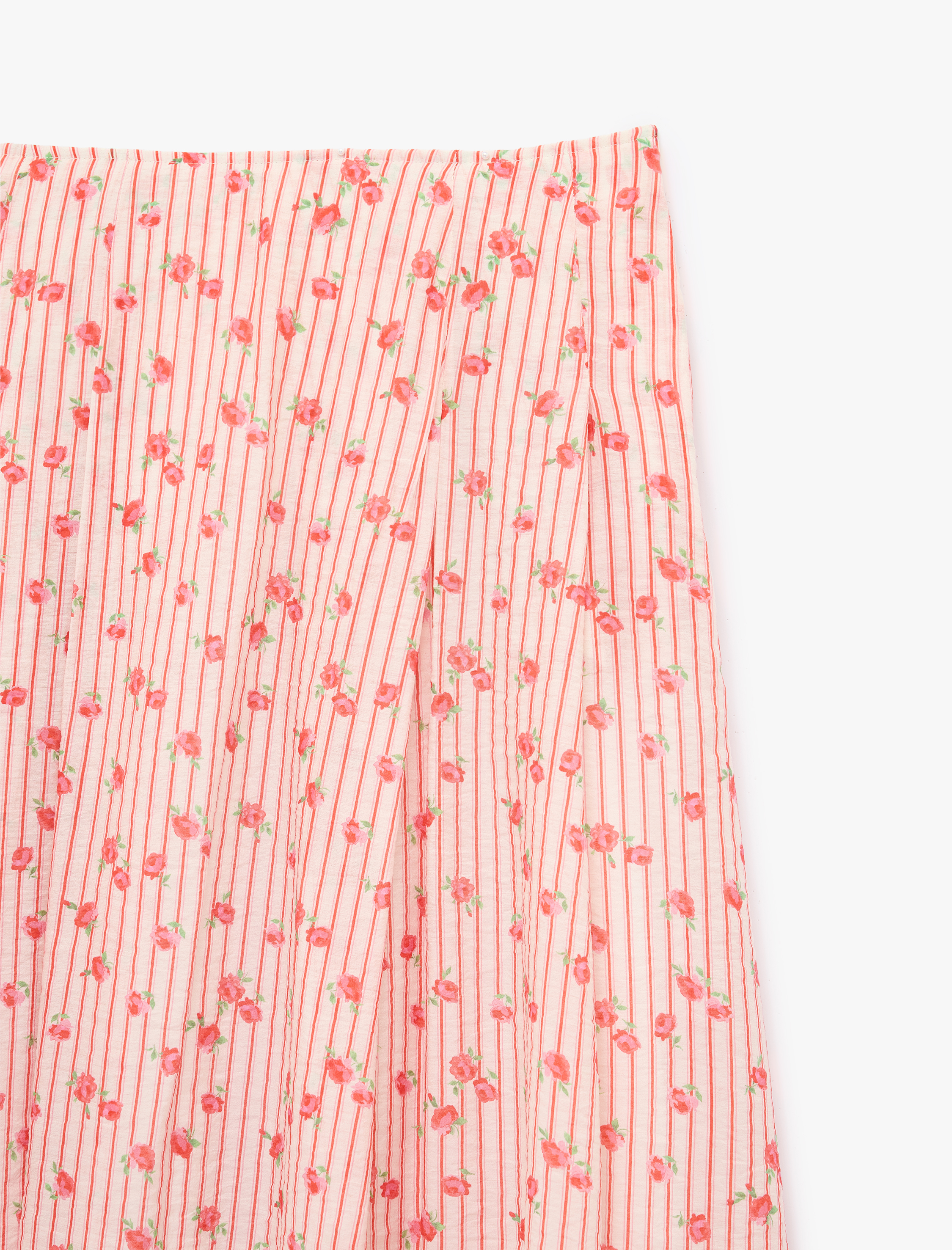   Çan Kesim Çizgili Çiçek Detaylı Midi Etek