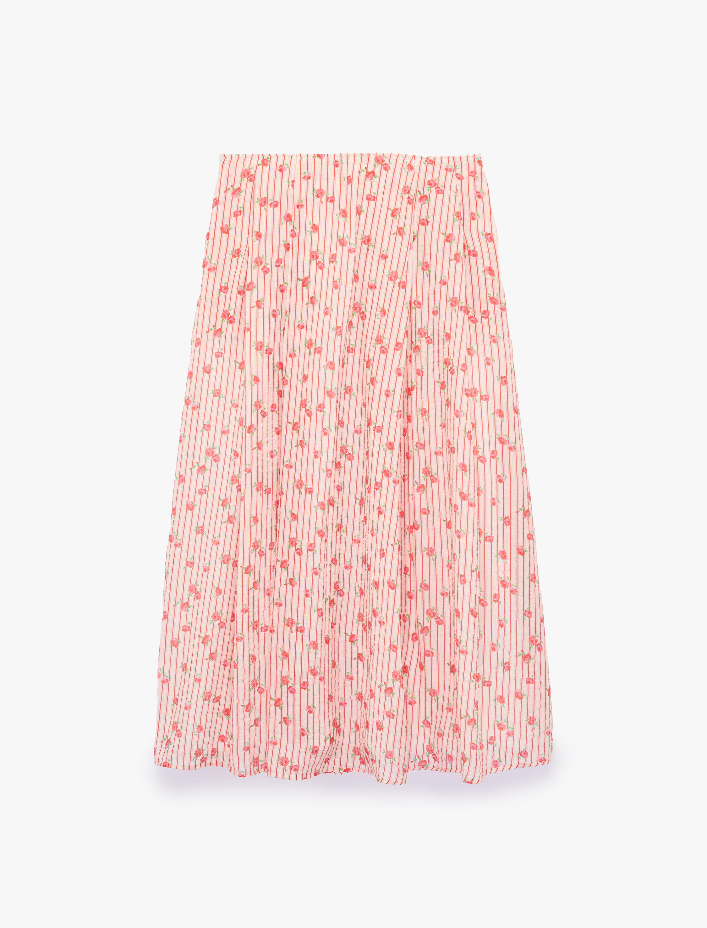   Çan Kesim Çizgili Çiçek Detaylı Midi Etek