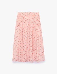 Çan Kesim Çizgili Çiçek Detaylı Midi Etek