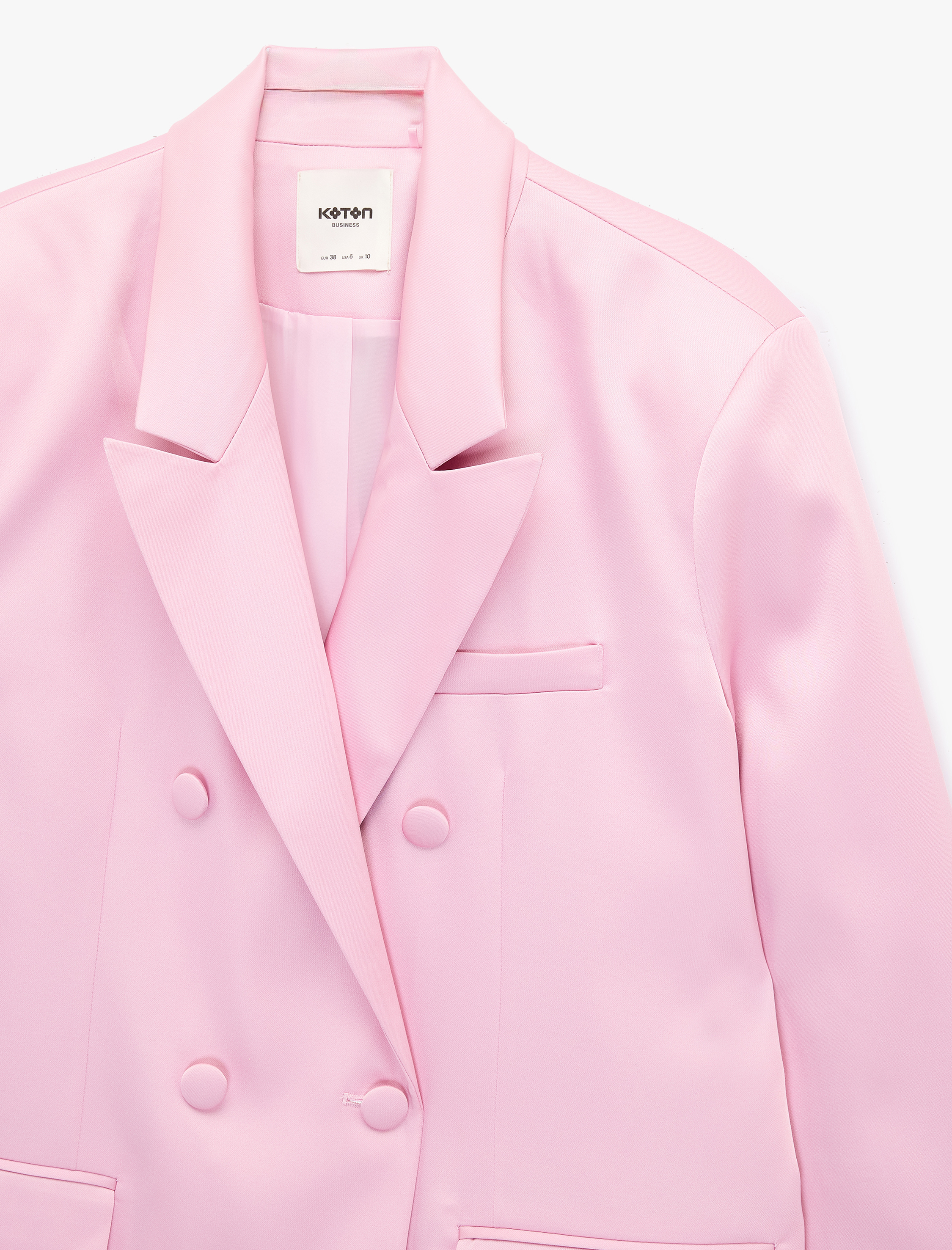   Düğmeli Uzun Kollu Cepli Kruvaze Yaka Blazer Ceket