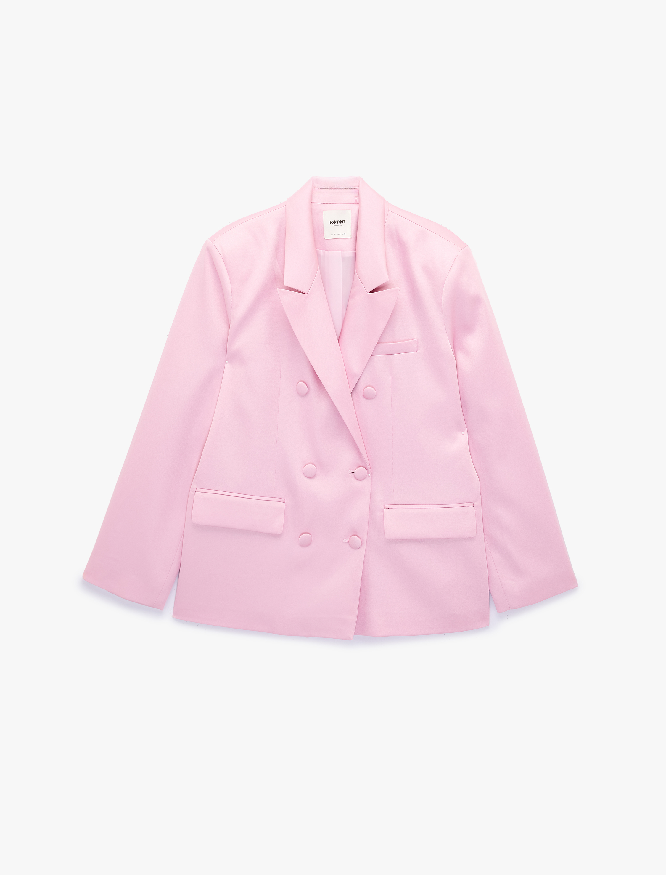   Düğmeli Uzun Kollu Cepli Kruvaze Yaka Blazer Ceket