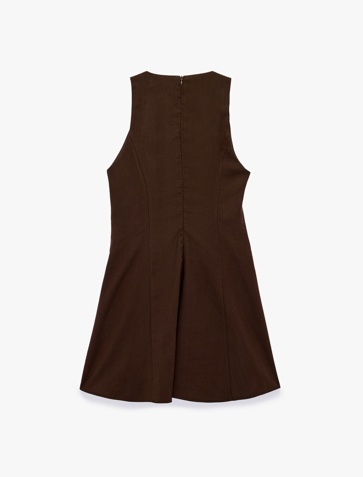  Slim Fit V Yaka Kolsuz Volanlı Mini A Kesim Elbise