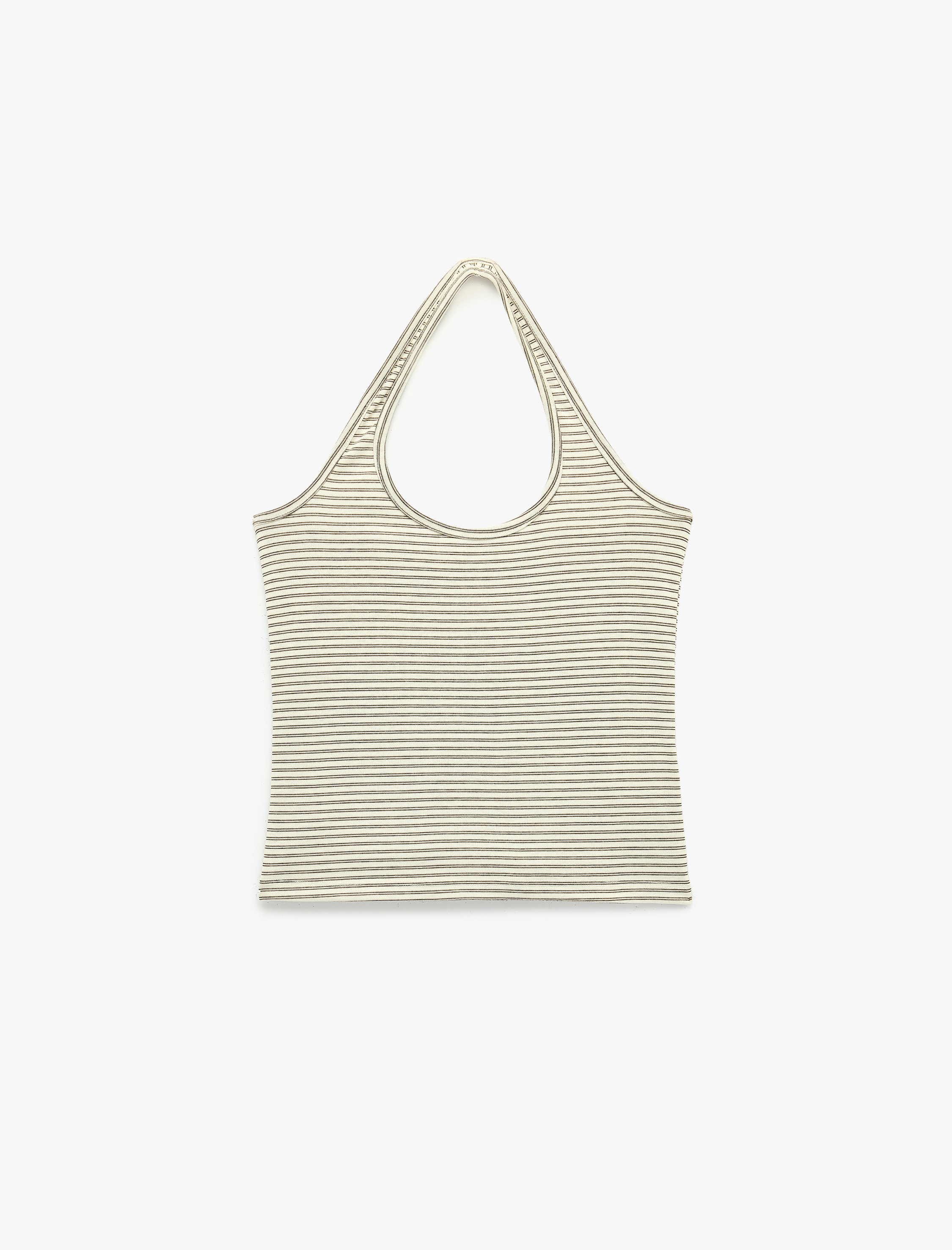   Slim Fit Pamuklu Çizgili Kolsuz Halter Yaka Bluz