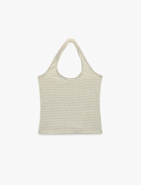 Slim Fit Pamuklu Çizgili Kolsuz Halter Yaka Bluz