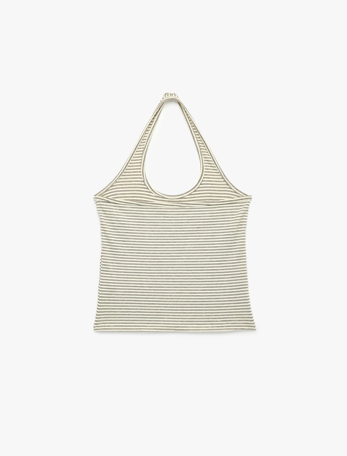  Slim Fit Pamuklu Çizgili Kolsuz Halter Yaka Bluz