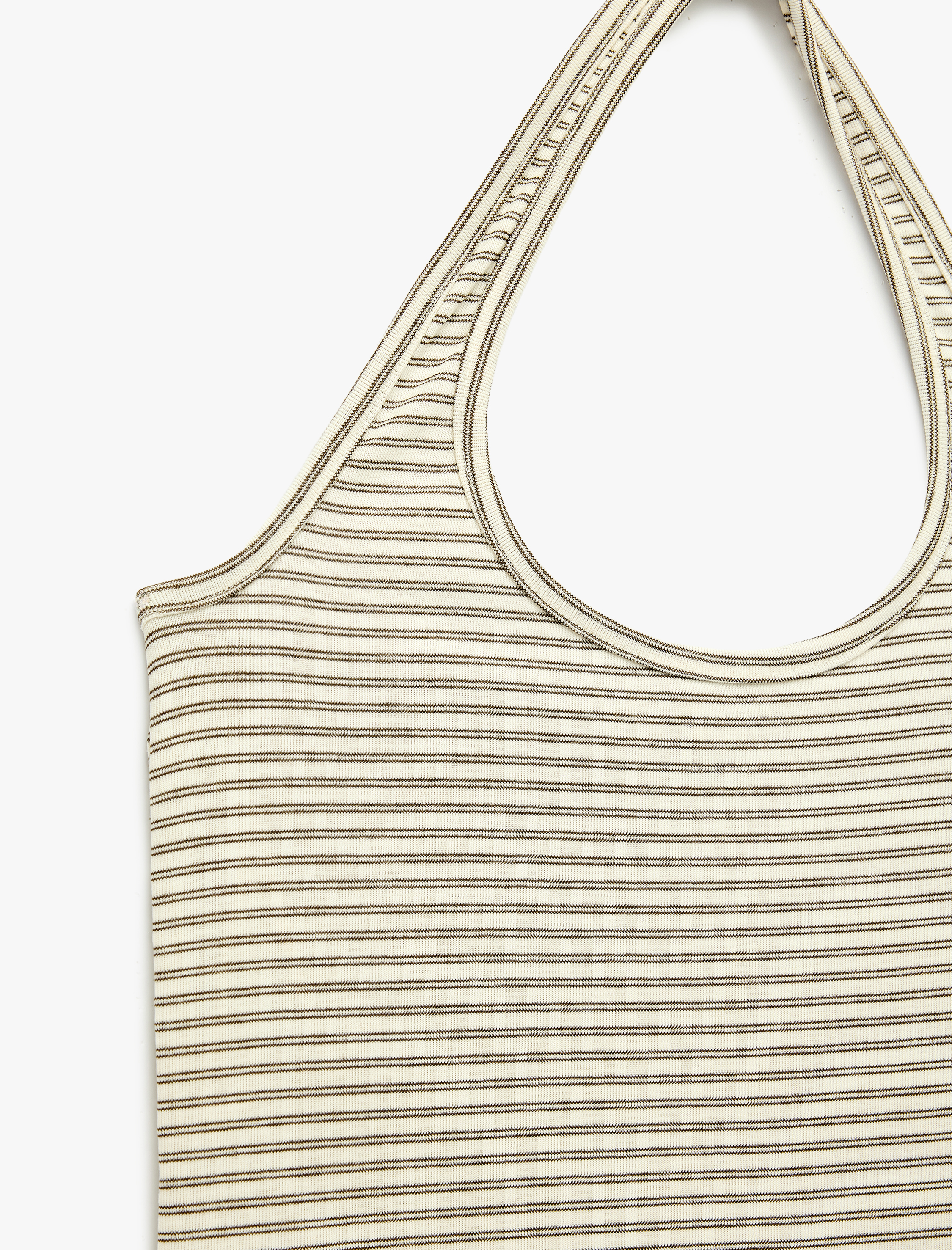   Slim Fit Pamuklu Çizgili Kolsuz Halter Yaka Bluz