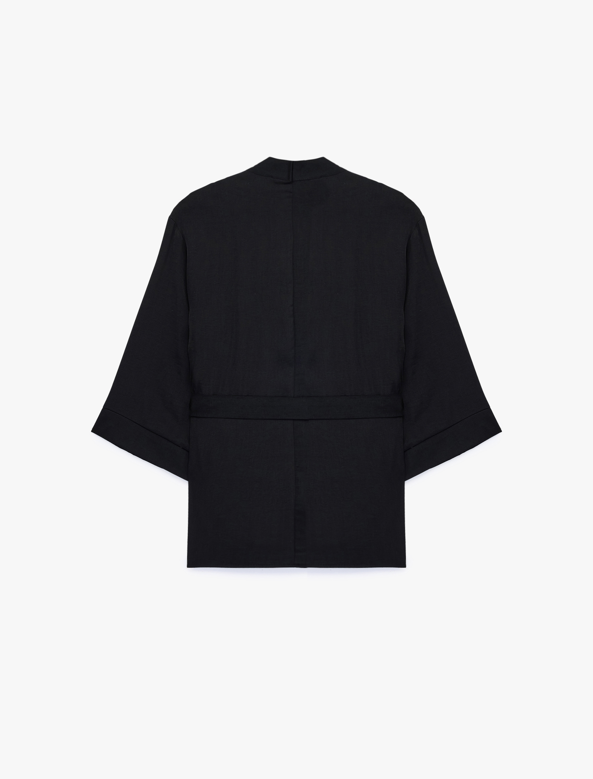   Aerobin Kumaş Kemerli Geniş Uzun Kollu Saten Kimono