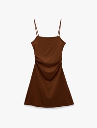 Drape Detaylı İnce Askılı Mini Bodycon Elbise