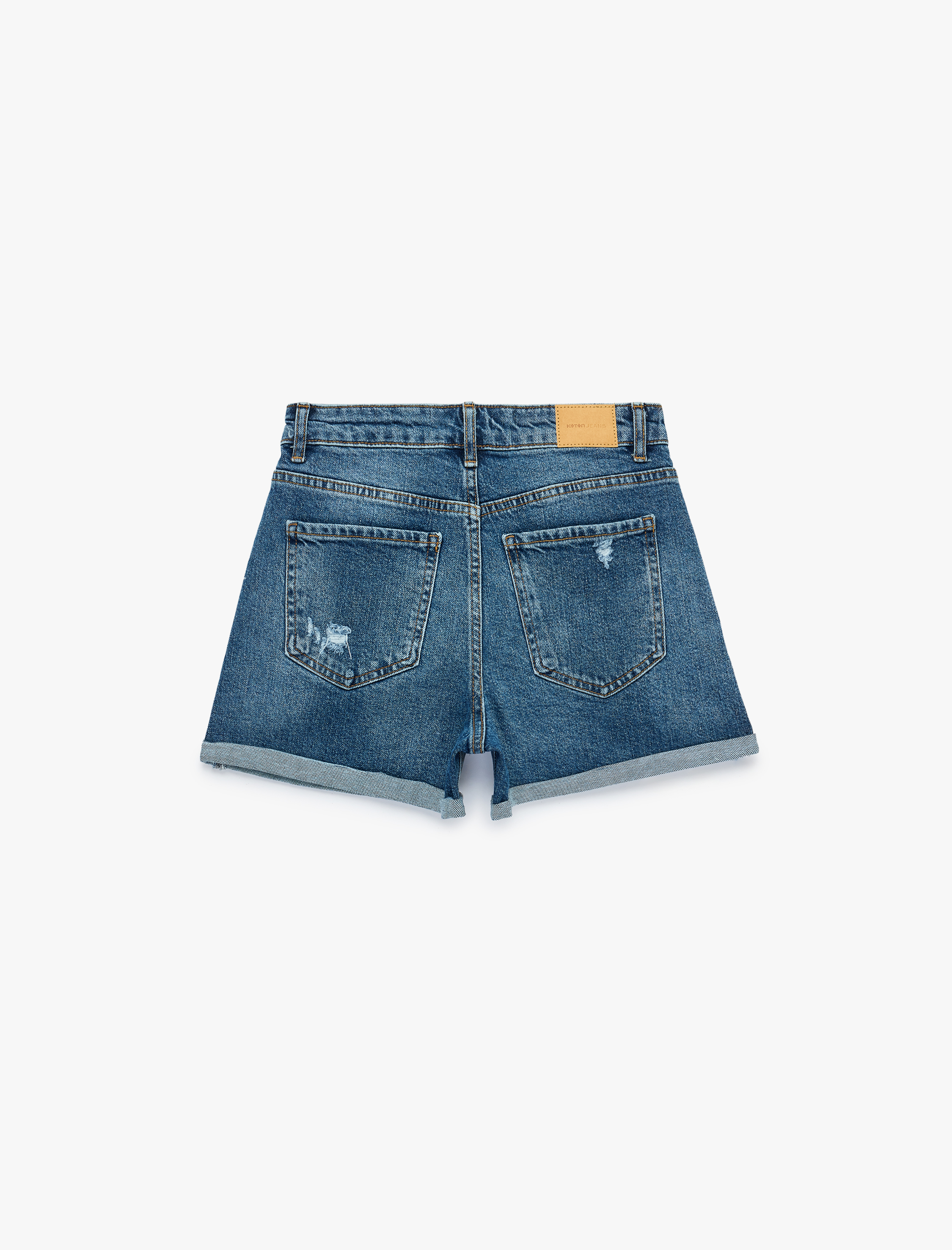   Pamuklu Yüksek Bel Slim Fit Duble Paça Mini Denim Şort