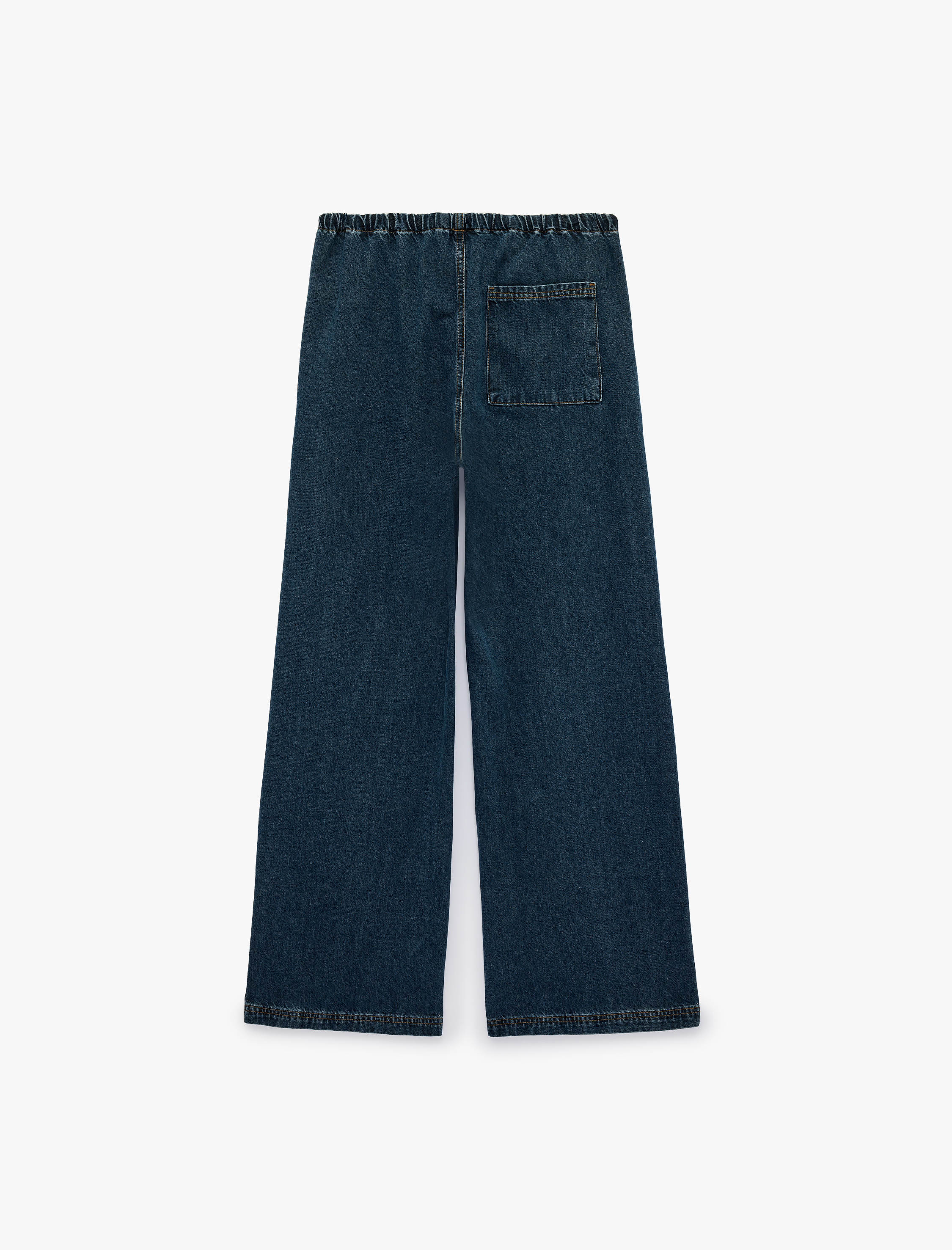   Beli Bağcıklı Cep Detaylı Bol Paça Denim Pantolon