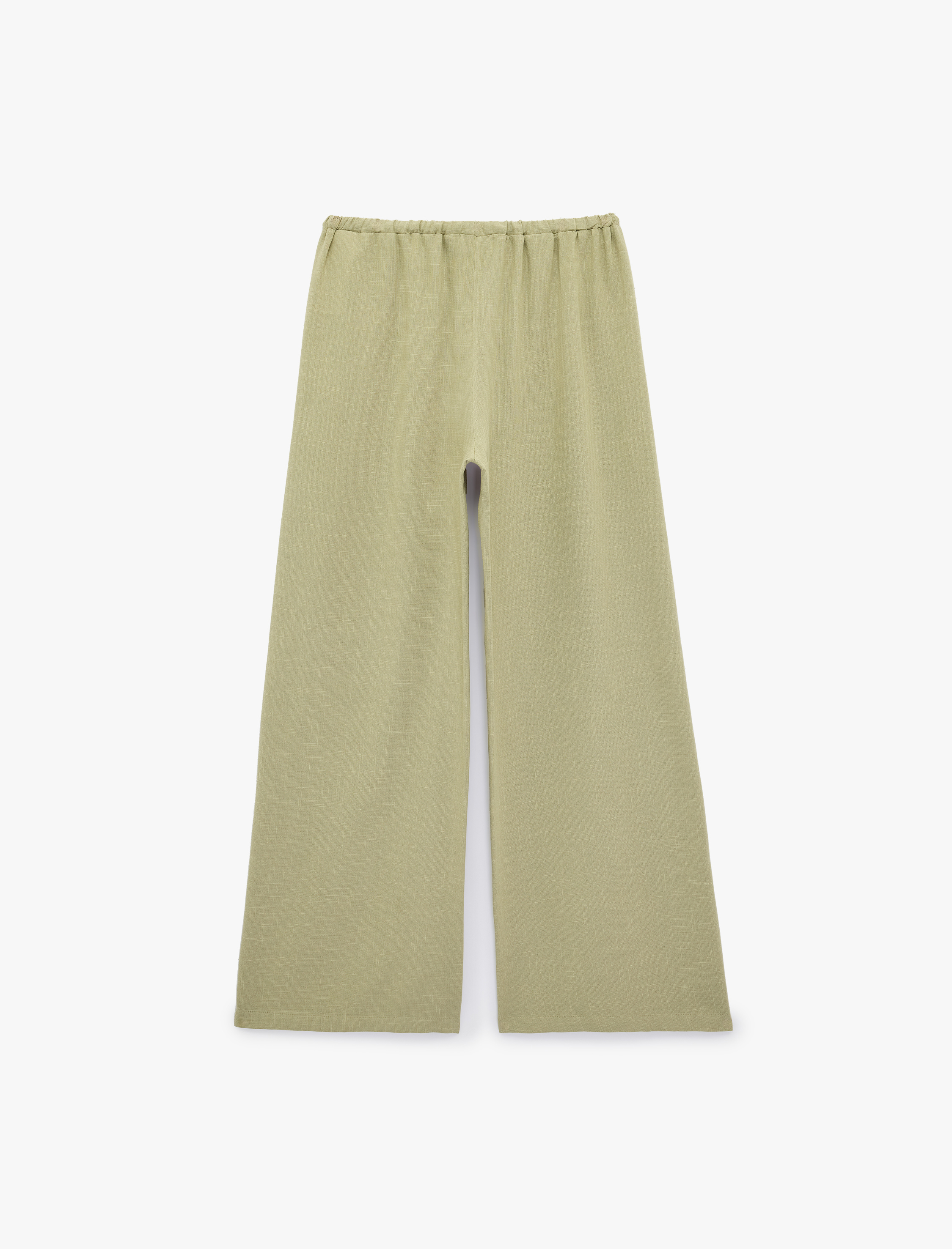   Viskon Karışımlı Beli Bağcıklı Geniş Paça Pantolon