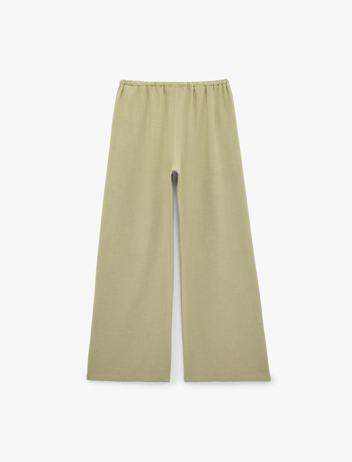  Viskon Karışımlı Beli Bağcıklı Geniş Paça Pantolon