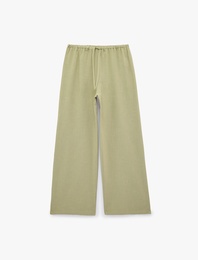 Viskon Karışımlı Beli Bağcıklı Geniş Paça Pantolon