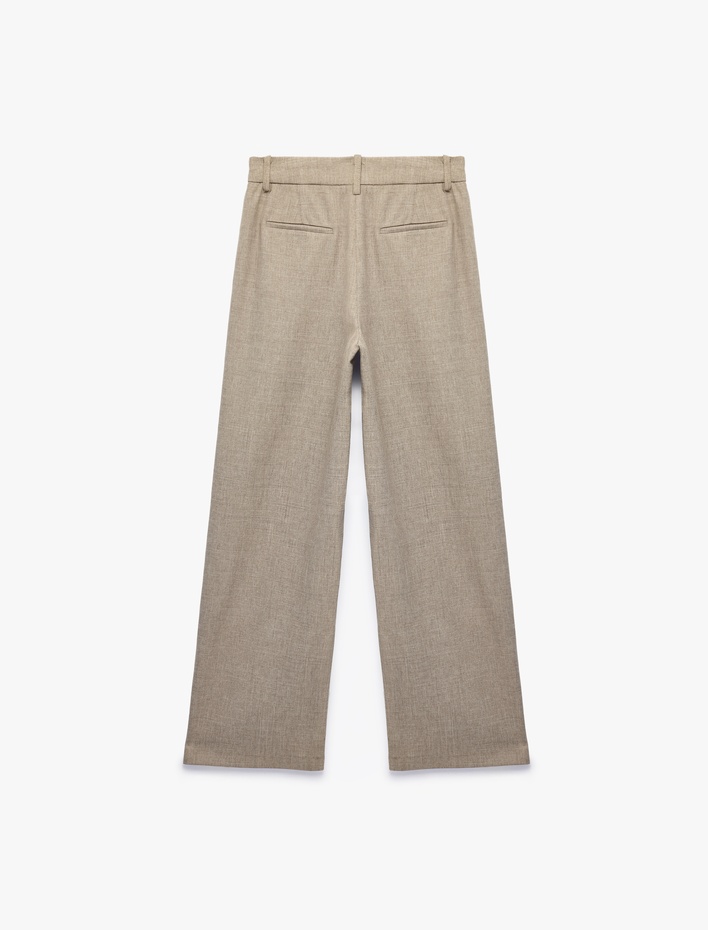  Rahat Kalıp Cep Detaylı Yüksek Bel Palazzo Pantolon