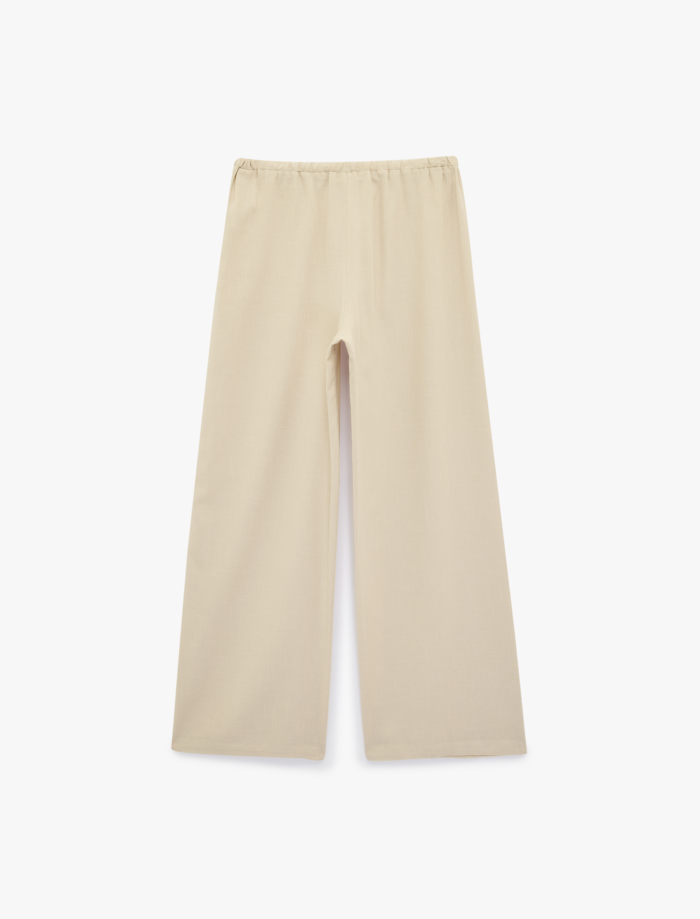   Viskon Karışımlı Beli Bağcıklı Geniş Paça Pantolon