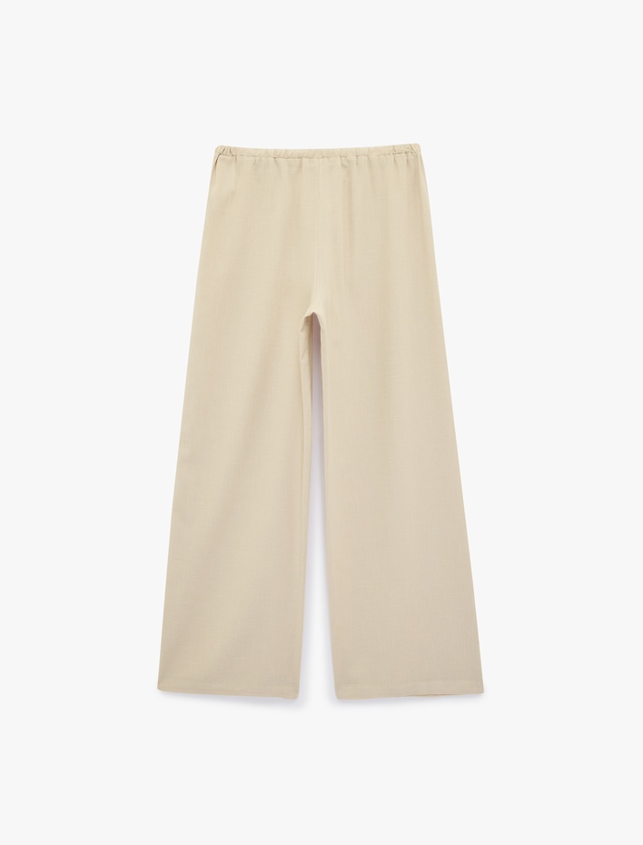 Viskon Karışımlı Beli Bağcıklı Geniş Paça Pantolon