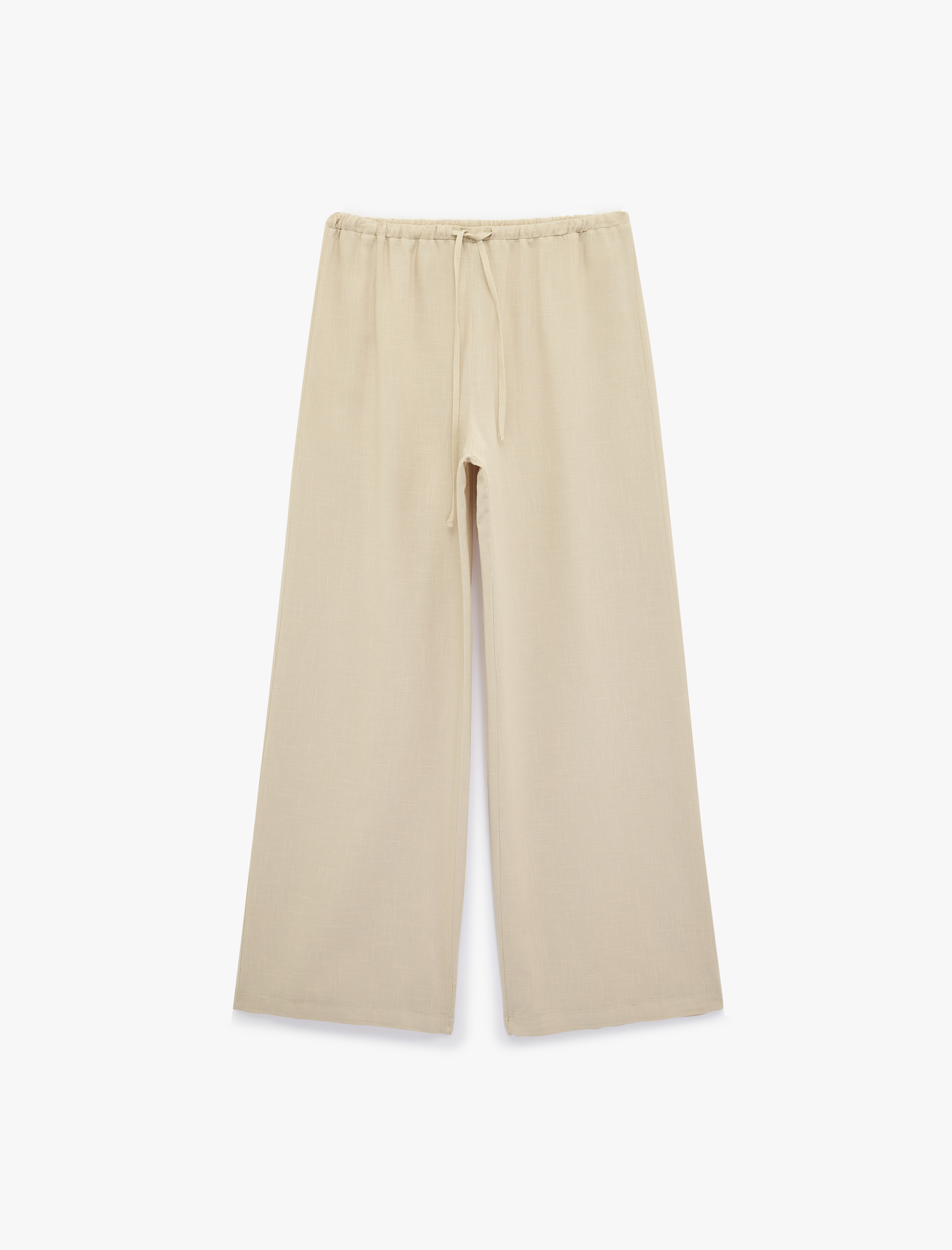   Viskon Karışımlı Beli Bağcıklı Geniş Paça Pantolon