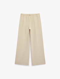 Viskon Karışımlı Beli Bağcıklı Geniş Paça Pantolon