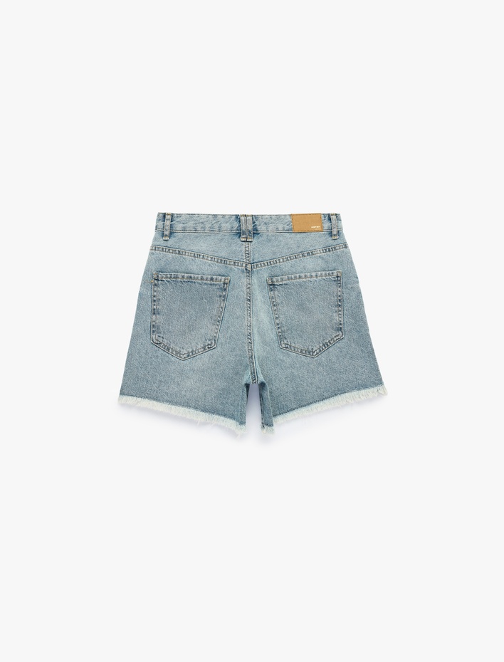  Pamuklu Rahat Kalıp Duble Paça Mini Denim Şort