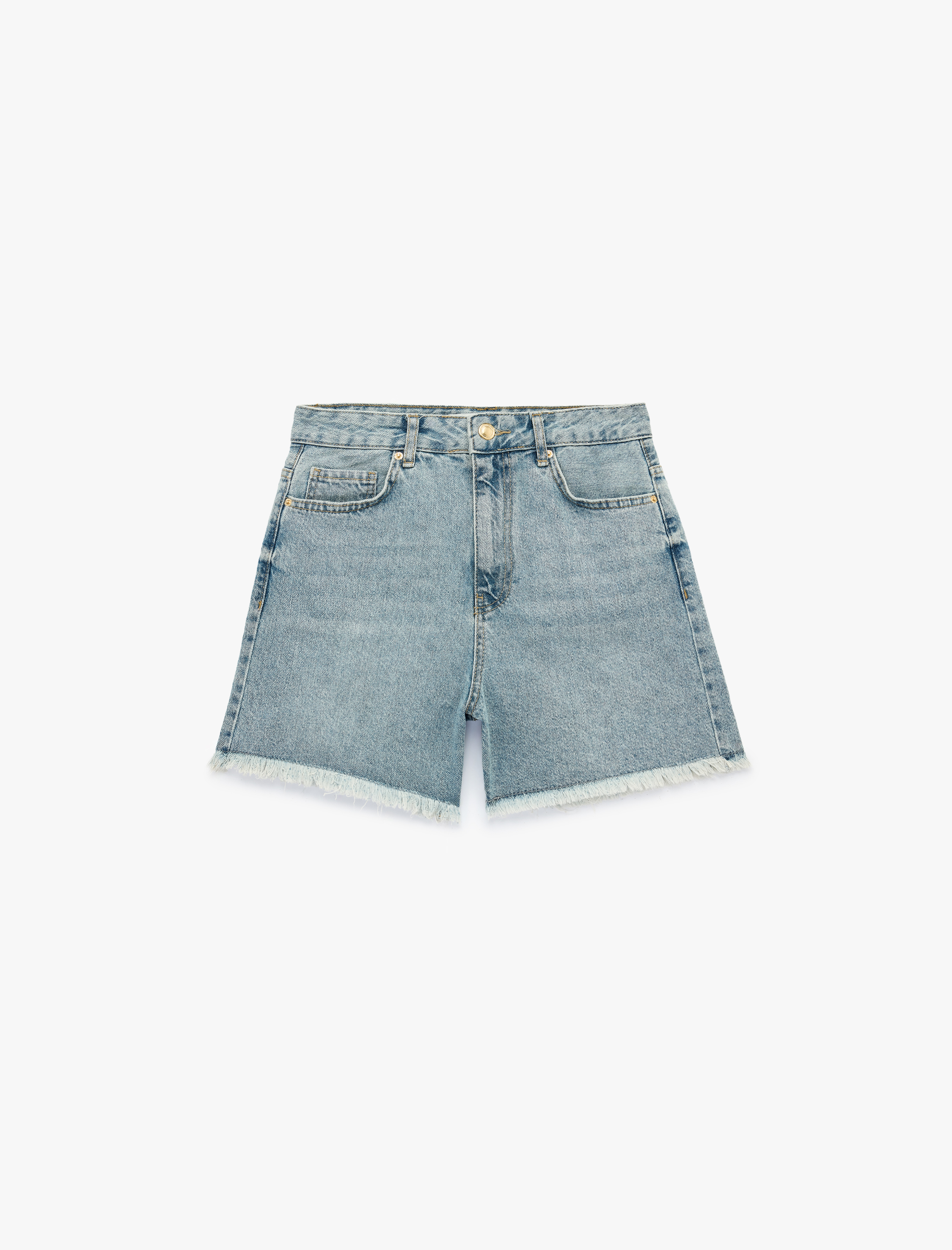   Pamuklu Rahat Kalıp Duble Paça Mini Denim Şort