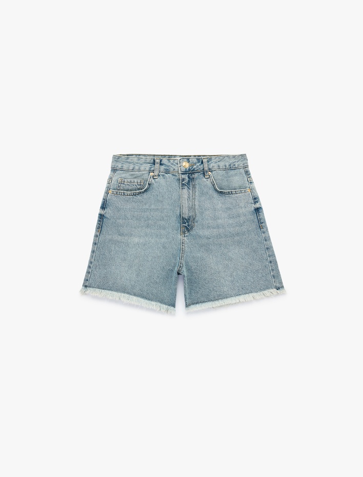  Pamuklu Rahat Kalıp Duble Paça Mini Denim Şort
