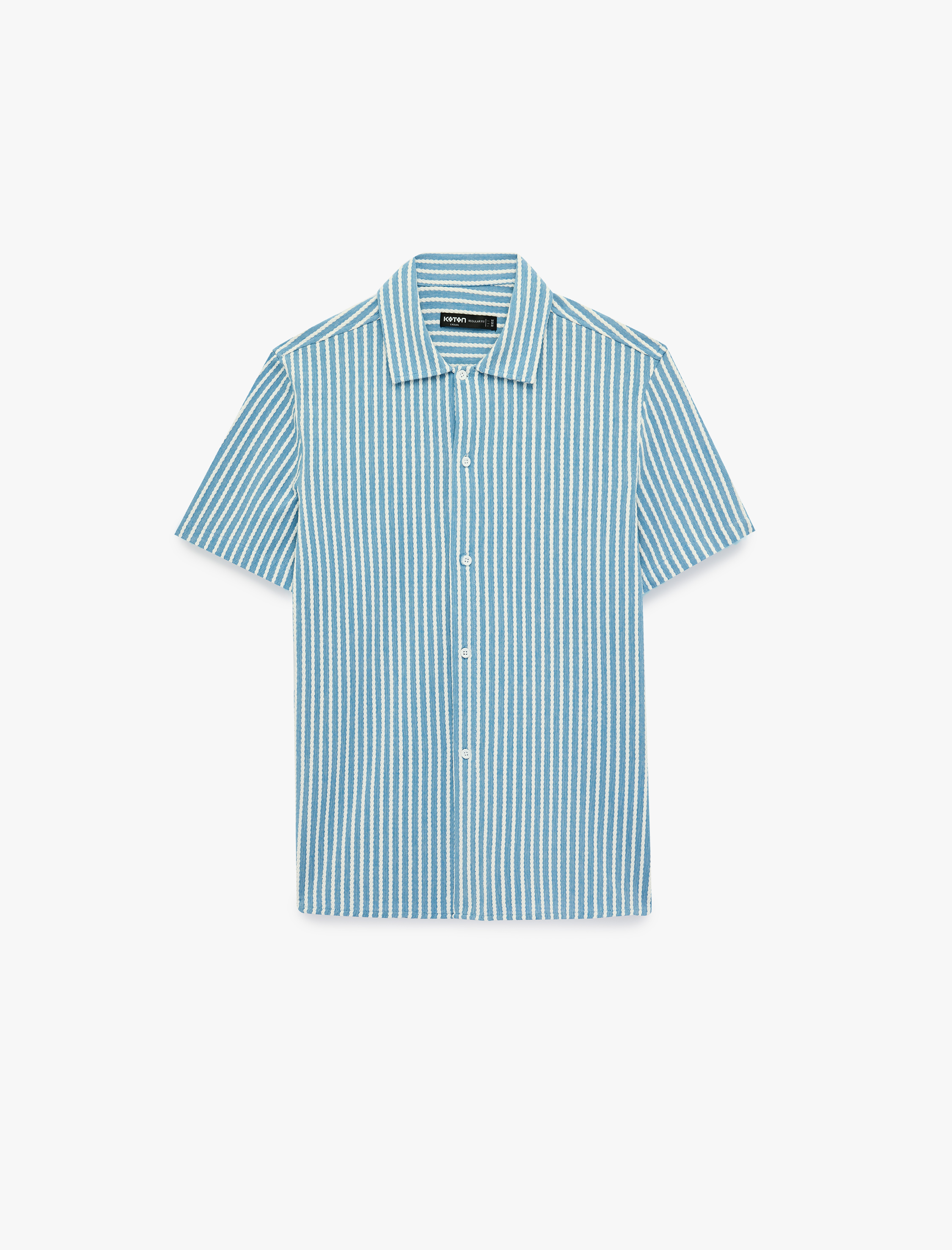   Regular Fit Kısa Kollu Klasik Yaka Çizgili Gömlek