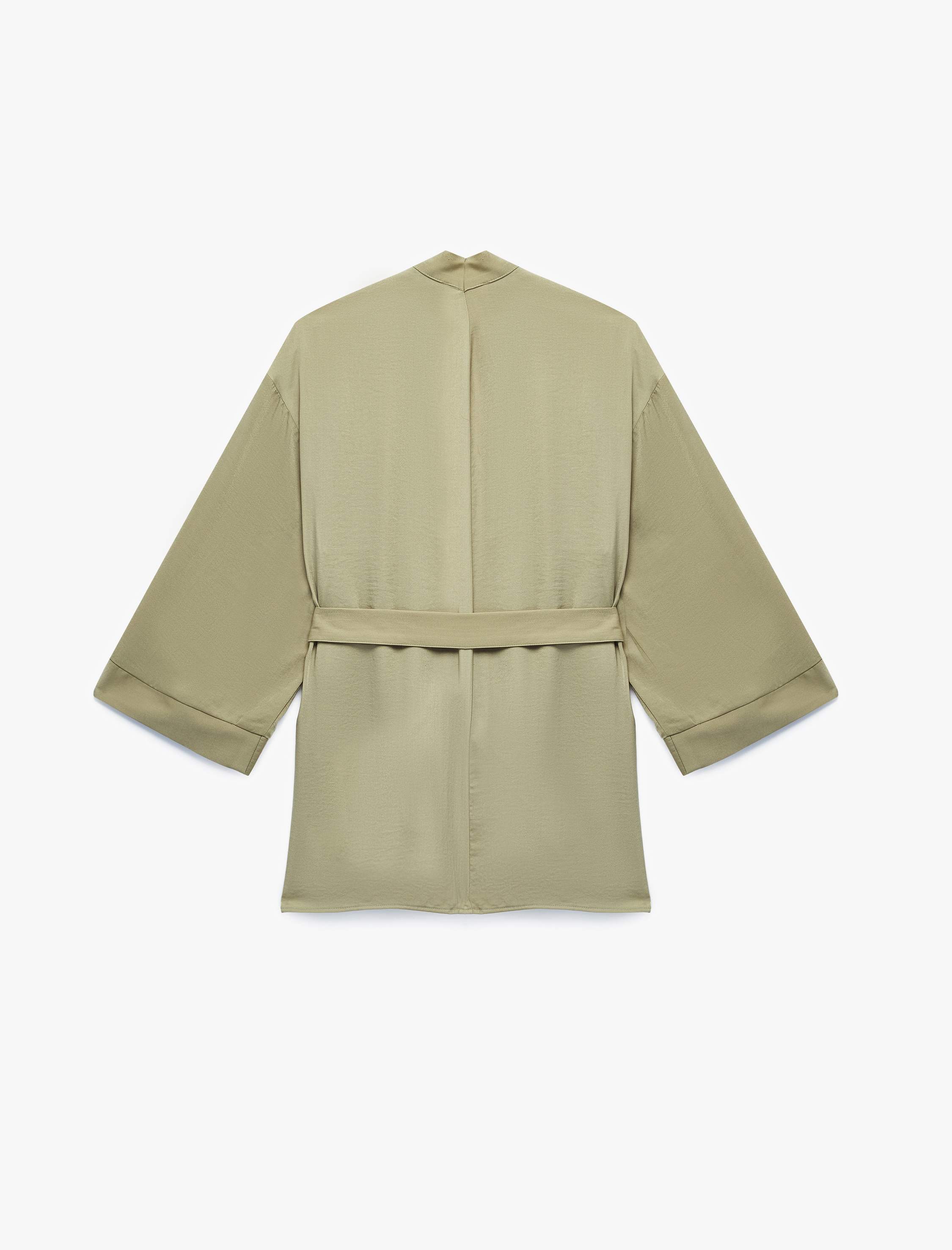   Aerobin Kumaş Kemerli Geniş Uzun Kollu Saten Kimono