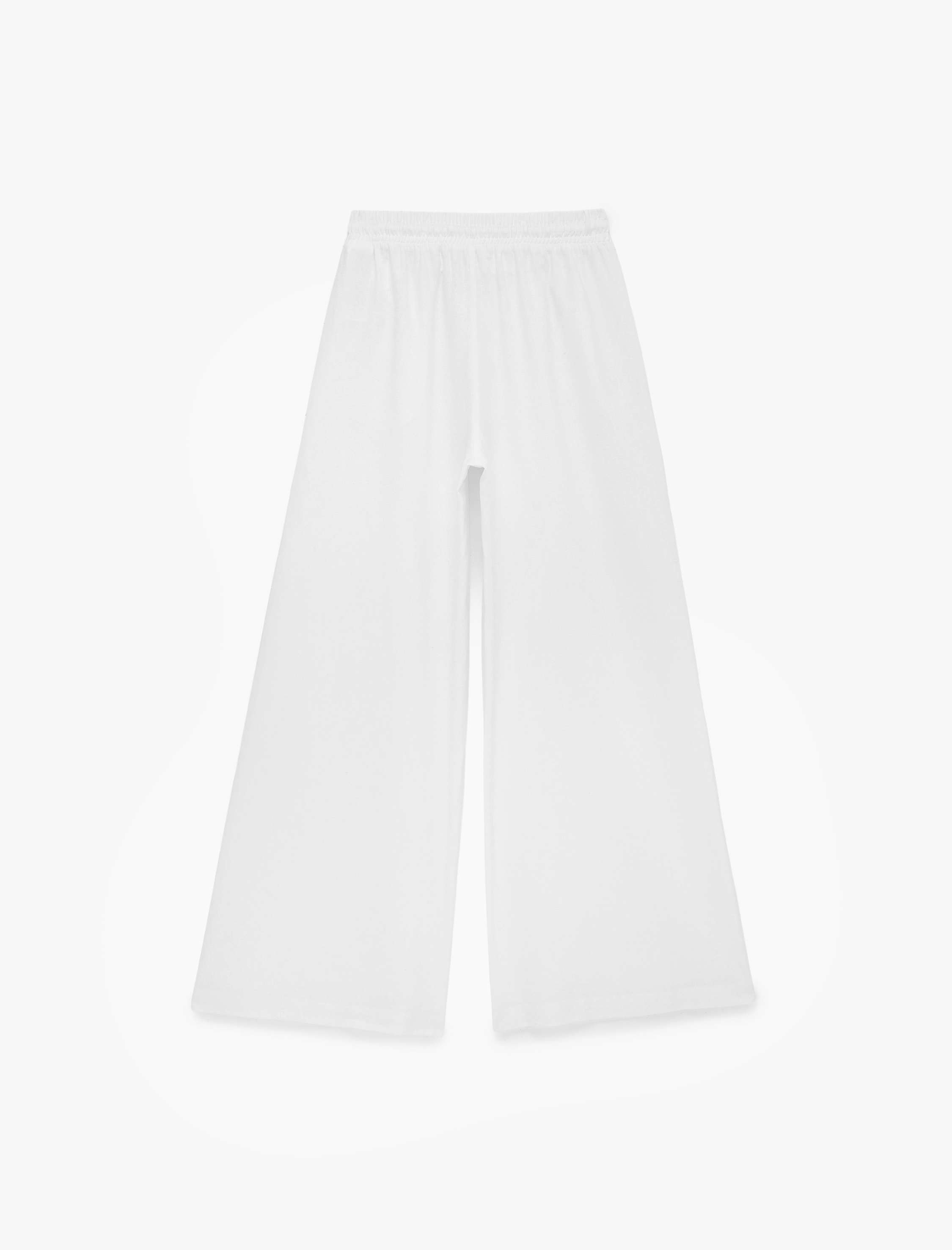   Beli Lastikli Cepli Geniş Paça Keten Pantolon