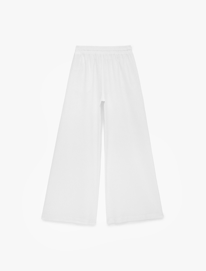  Beli Lastikli Cepli Geniş Paça Keten Pantolon