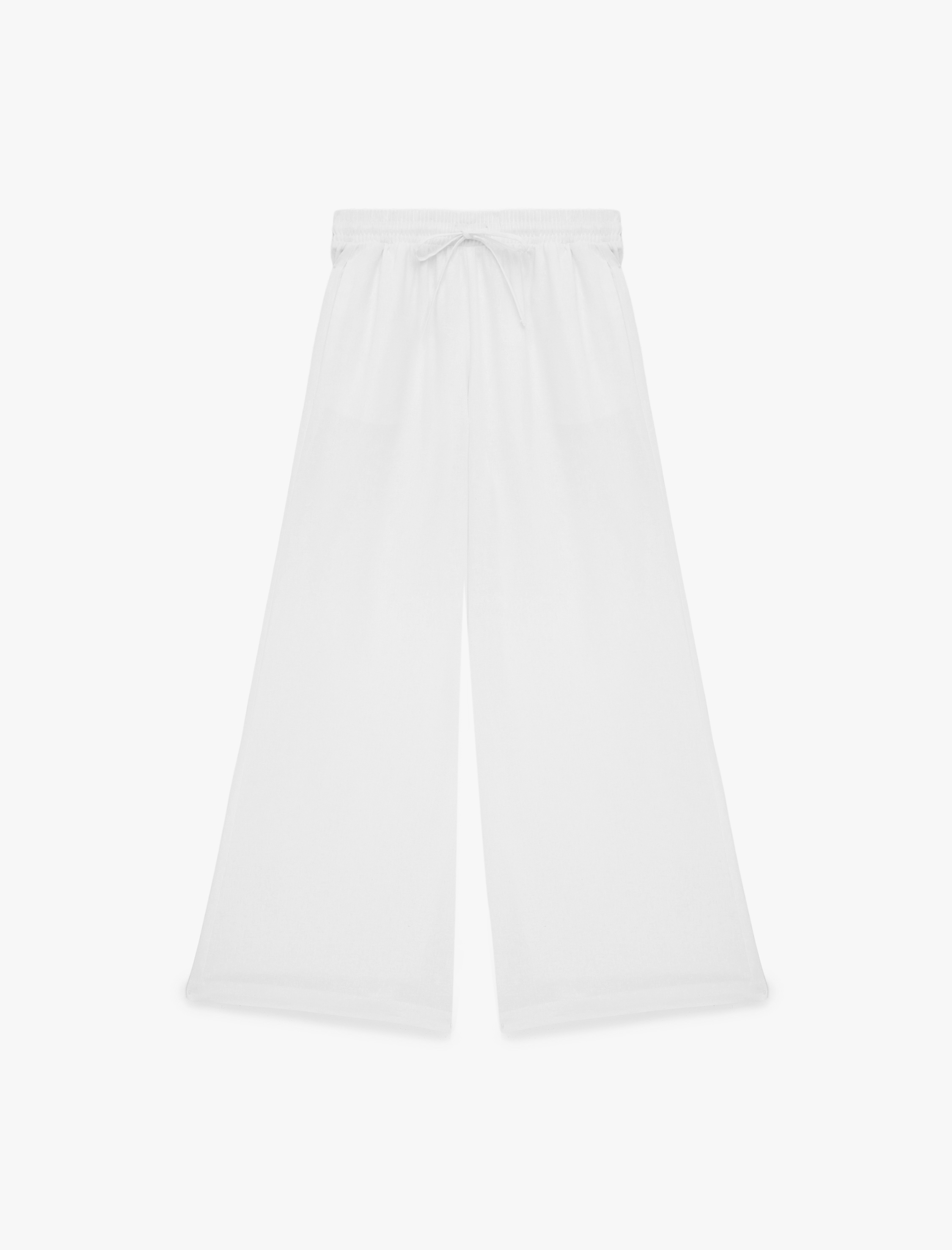   Beli Lastikli Cepli Geniş Paça Keten Pantolon