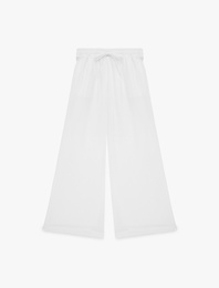 Beli Lastikli Cepli Geniş Paça Keten Pantolon