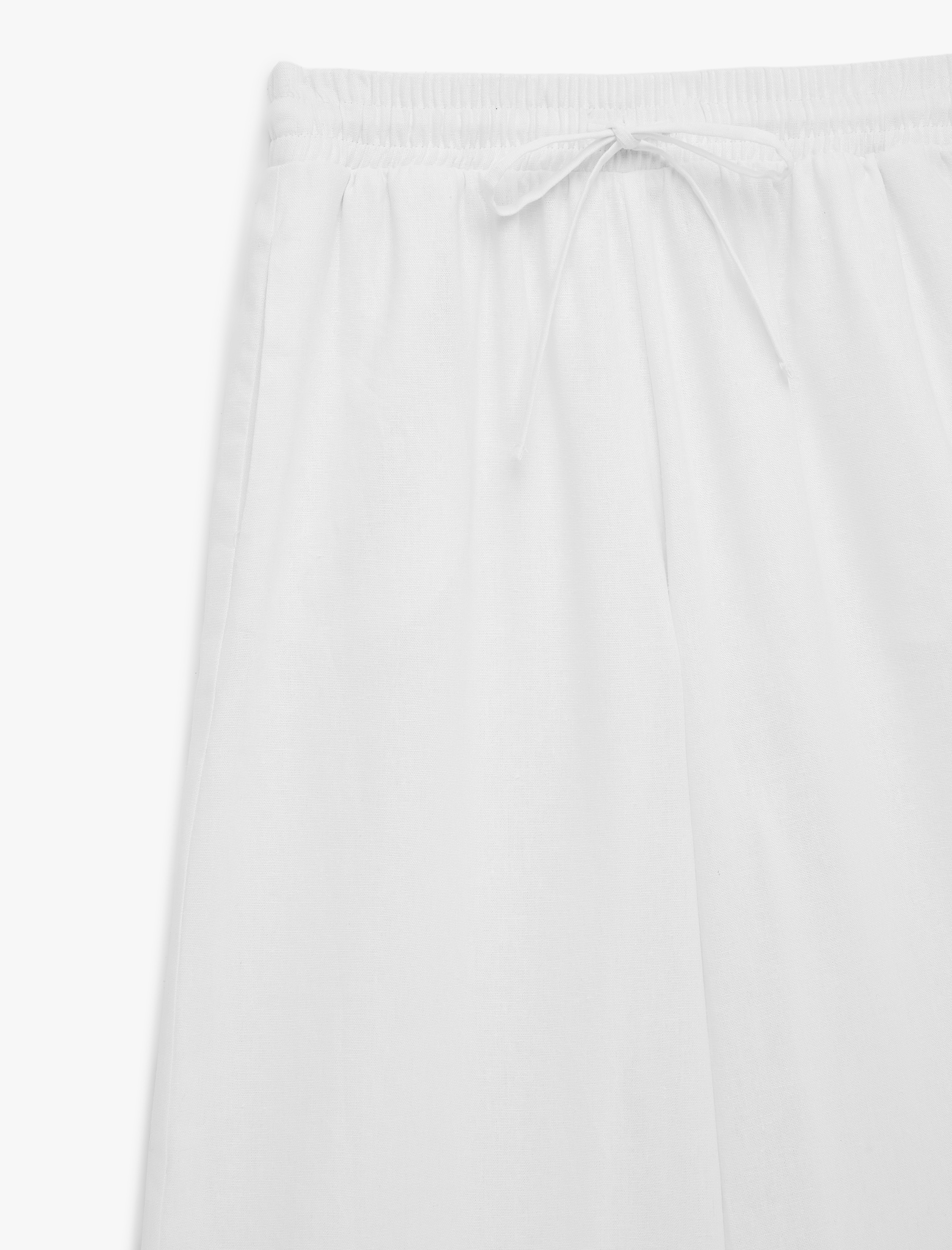   Beli Lastikli Cepli Geniş Paça Keten Pantolon