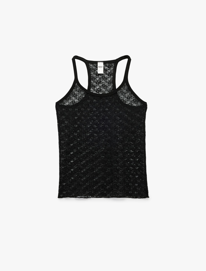  U Yaka Askılı Dantel Detaylı Atlet Pijama Üstü