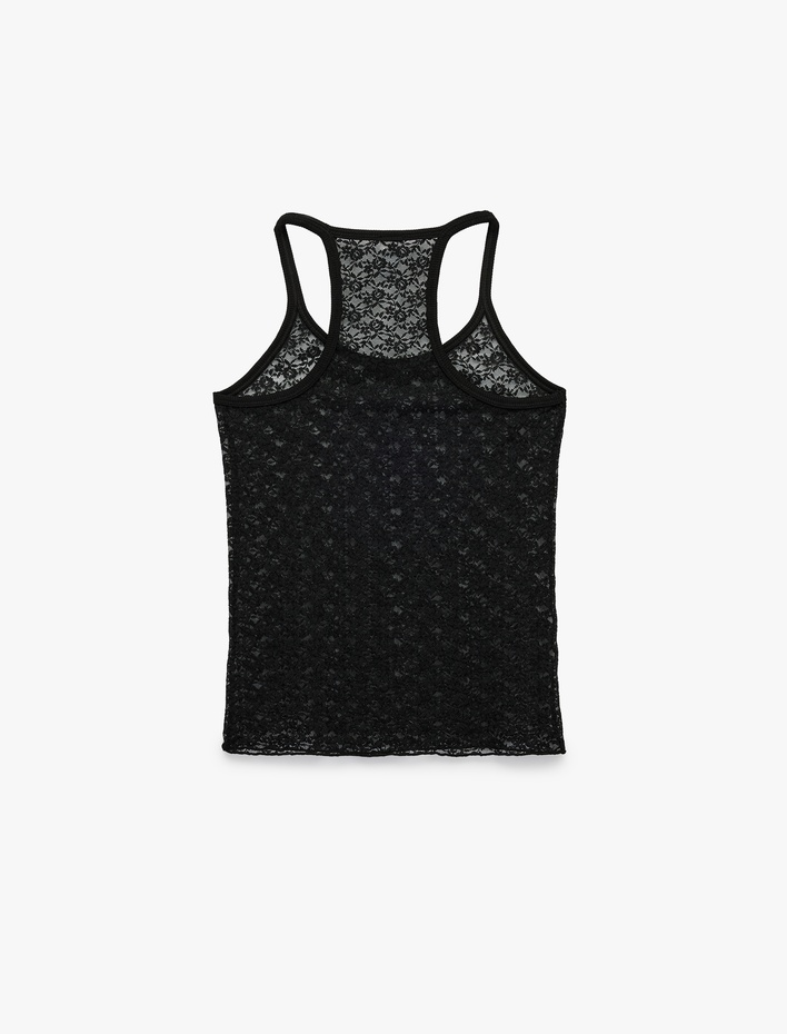  U Yaka Askılı Dantel Detaylı Atlet Pijama Üstü