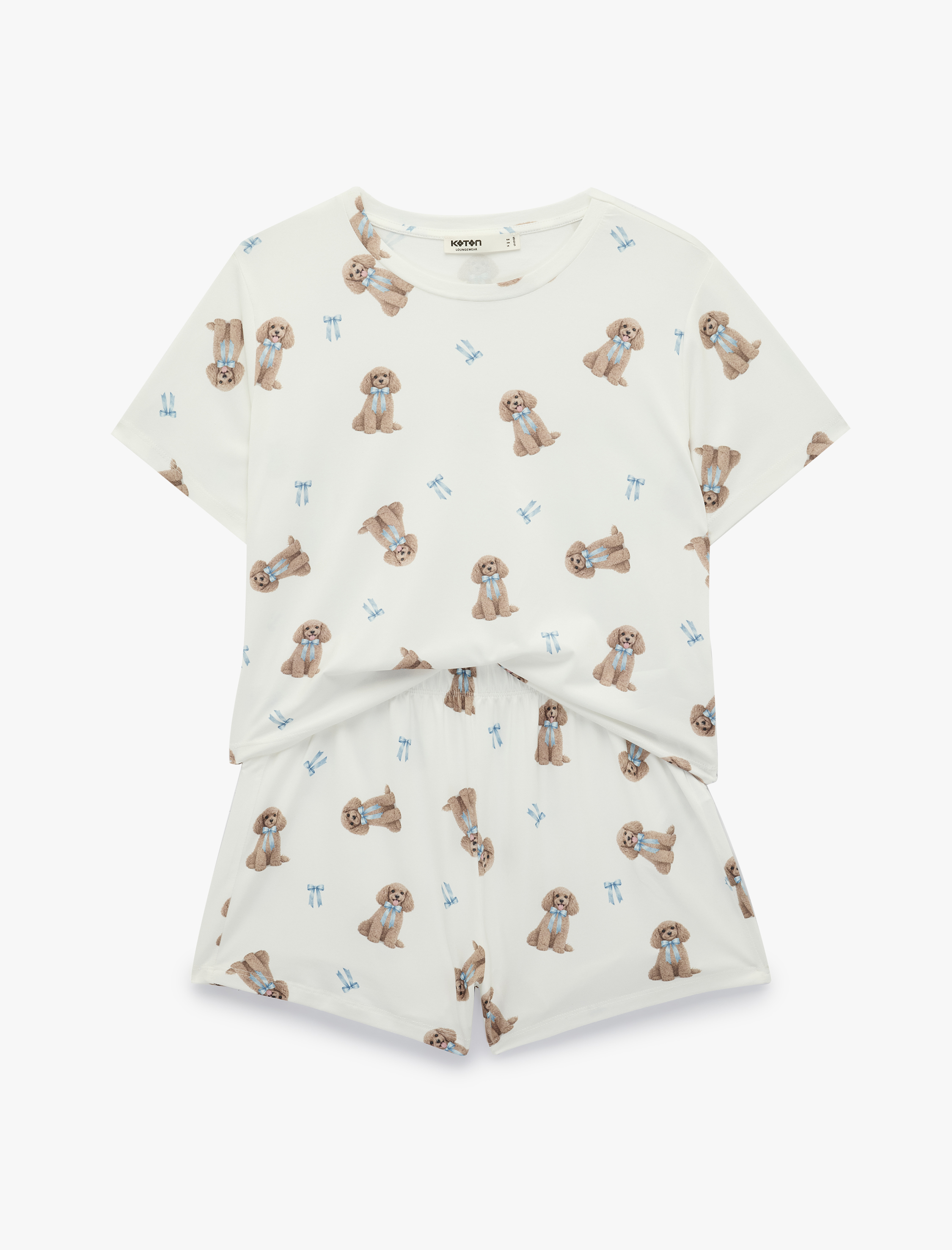   Köpek Baskılı Rahat Kesim Köpek Baskılı Şortlu Pijama Takımı