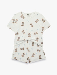 Köpek Baskılı Rahat Kesim Köpek Baskılı Şortlu Pijama Takımı